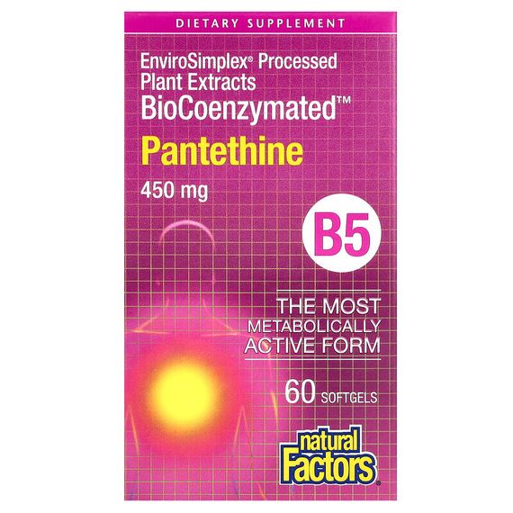 Natural Factors, BioCoenzymated, B5, пантетин, 450 мг, 60 капсул