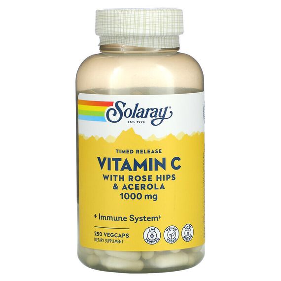 Solaray, витамин C с медленным высвобождением, с шиповником и ацеролой, 1000 мг, 250 растительных капсул