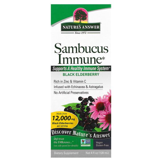 Nature&#39;s Answer, Sambucus Immune, настой эхинацеи и астрагала, 12 000 мг, 120 мл (4 жидких унции)