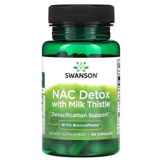 Swanson, NAC Detox с расторопшей и BroccoPhane, 60 капсул