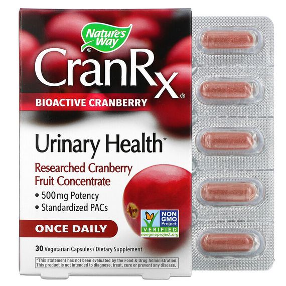Nature&#39;s Way, CranRx, Urinary Health, биоактивная клюква, 500 мг, 30 вегетарианских капсул