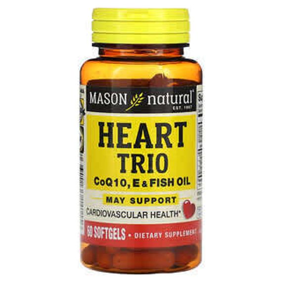 Mason Natural, Heart Trio, коэнзим Q10, пищевой и рыбий жир, 60 мягких таблеток