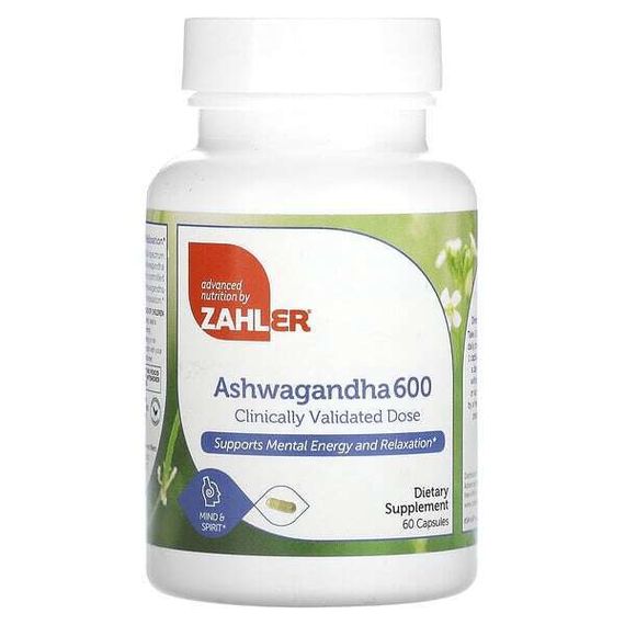 Zahler, ашваганда 600, клинически подтвержденная доза, поддерживает психическую энергию и расслабление, 60 капсул