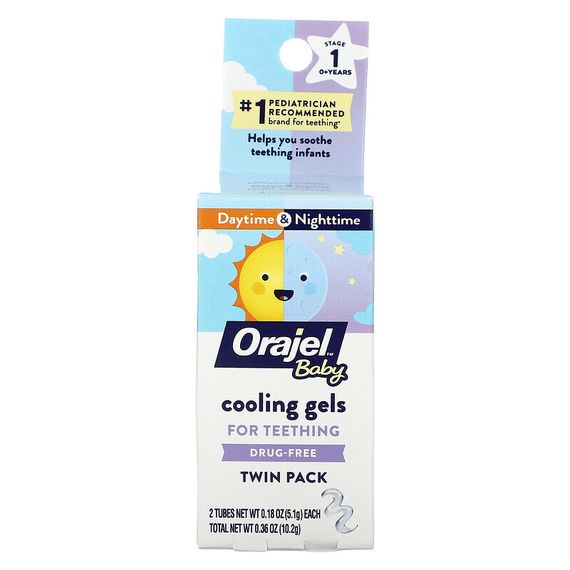 Orajel, Детские дневные и ночные охлаждающие гели для прорезывания зубов, для детей от 0 лет, 2 тюбика по 5,1 г (0,18 унции)