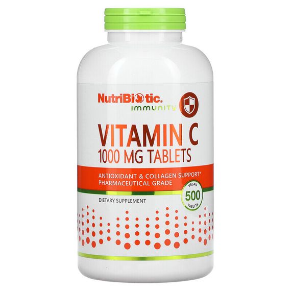 NutriBiotic, Immunity, витамин C, 1000 мг, 500 веганских таблеток