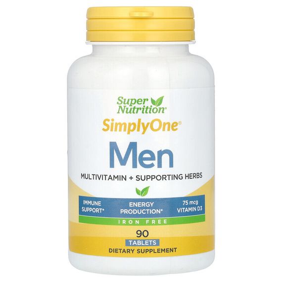 Super Nutrition, SimplyOne, мультивитамины и полезные травы для мужчин, без железа, 90 таблеток