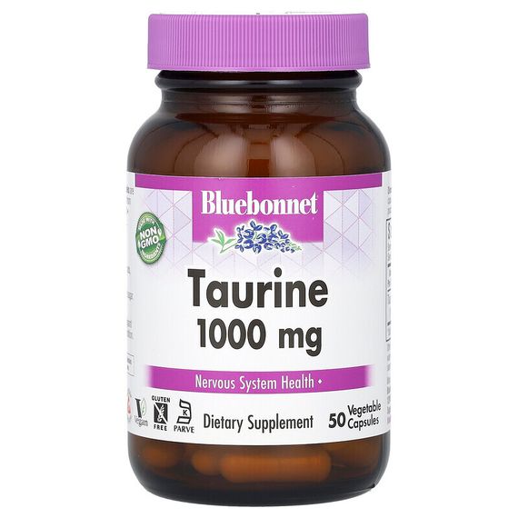 Bluebonnet Nutrition, таурин, 1000 мг, 50 вегетарианских капсул