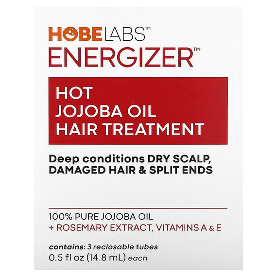 Hobe Labs, Energizer, лечение волос горячим маслом жожоба, 3 тюбика с повторно закрывающейся крышкой, 14,8 мл каждый