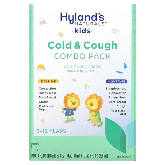 Hyland&#39;s Naturals, набор средств от простуды и кашля для детей, для приема в дневное/ночное время, от 2 до 12 лет, 2 флакона по 118 мл (4 жидк. унции)