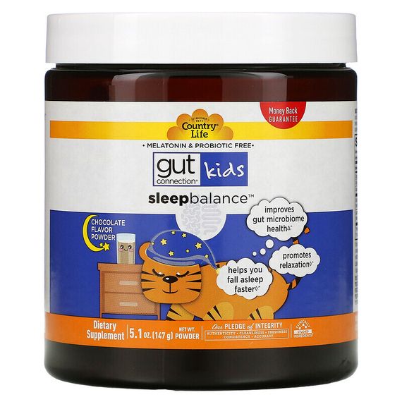Country Life, Gut Connection Kids, Sleep Balance, пищевая добавка для детей для улучшения сна, порошок с шоколадным вкусом, 147 г (5,1 унции)