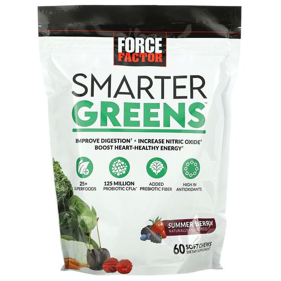 Force Factor, Smarter Greens, летние ягоды, 60 жевательных таблеток