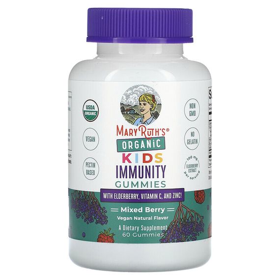 MaryRuth Organics, Organic Kids, жевательные мармеладки для иммунитета с бузиной, витамином С и цинком, ягодное ассорти, 60 жевательных таблеток