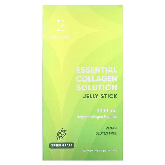 Everydaze, Essential Collagen Solution, желе в стиках, зеленый виноград, 3000 мг, 10 стиков по 20 г (0,7 унции)
