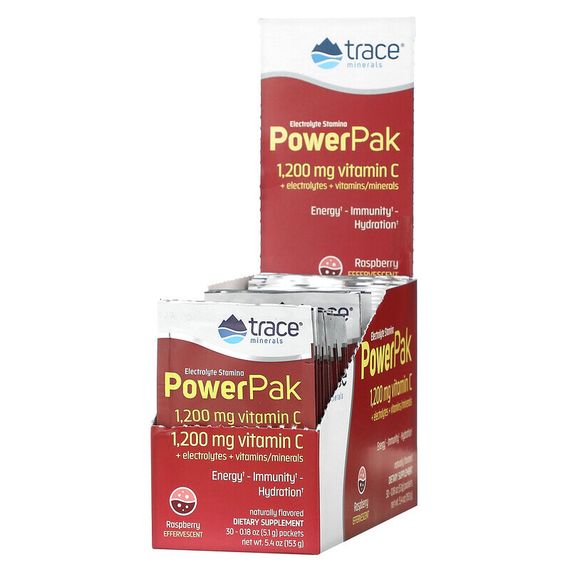 Trace Minerals ®, Electrolyte Stamina PowerPak, малиновый, 30 пакетиков по 5,1 г (0,18 унции)