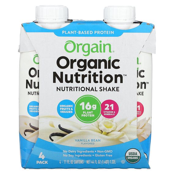 Orgain, Organic Nutrition, питательный коктейль, ваниль, 4 пакетика по 330 мл (11 жидк. Унций)