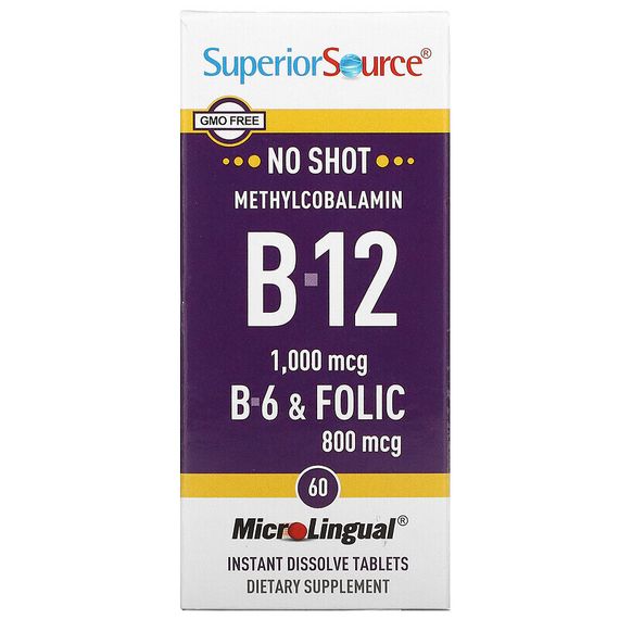 Superior Source, метилкобаламин (витамин B12), витамин  B6 и фолиевая кислота, 60 быстрорастворимых таблеток MicroLingual