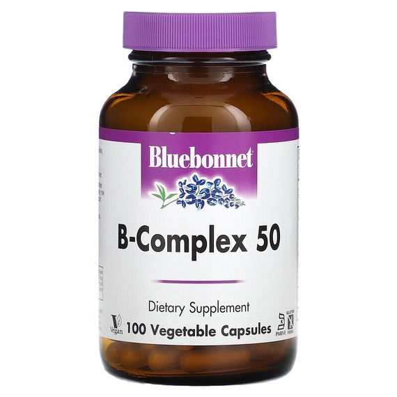 Bluebonnet Nutrition, B-Complex 50, витамины группы B, 100 вегетарианских капсул