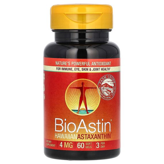 Nutrex Hawaii, BioAstin, гавайский астаксантин, 4 мг, 60 мягких таблеток