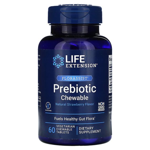 Life Extension, FLORASSIST Prebiotic Chewable, с натуральным клубничным вкусом, 60 жевательных таблеток
