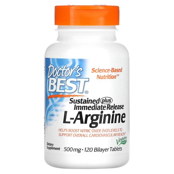 Doctor&#39;s Best, L-аргинин длительного и быстрого высвобождения, 500 мг, 120 двухслойных таблеток