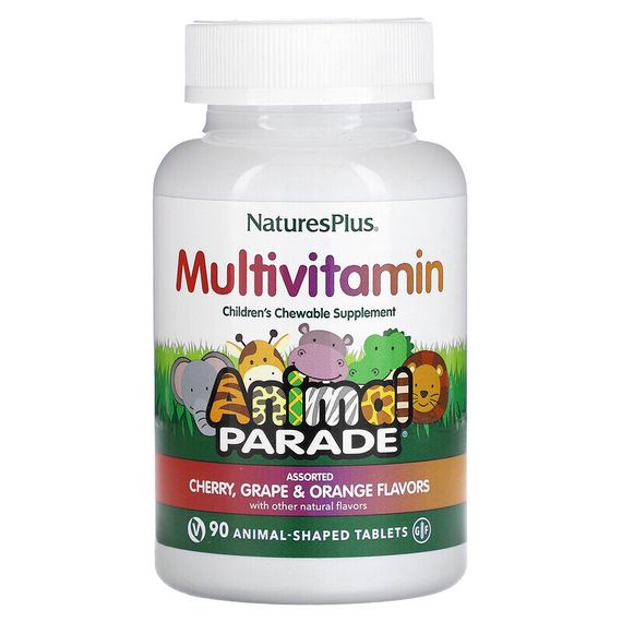 NaturesPlus, Animal Parade, детские жевательные мультивитамины, ассорти, 90 таблеток в форме животных