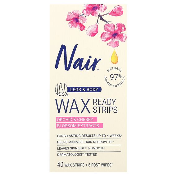 Nair, Средство для удаления волос, восковые полоски, для ног и тела, 40 восковых полосок + 6 салфеток