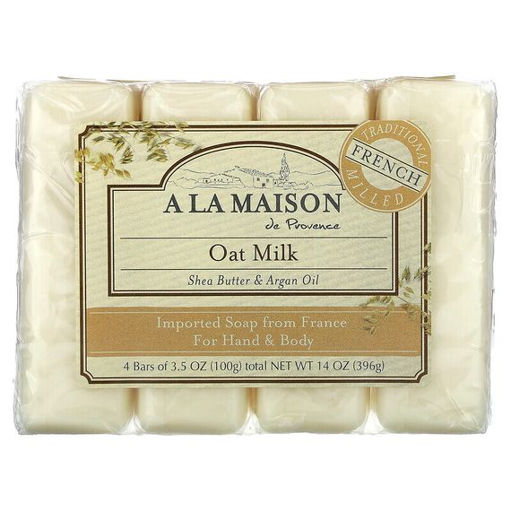 A La Maison de Provence, кусковое мыло для рук и тела с овсяным молоком, 4 куска по 100 г (3,5 унции) каждый