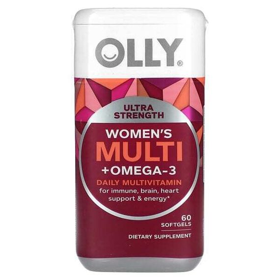 OLLY, Women&#39;s Multi + Omega-3, Daily Multivitamin, Ultra Strength, 60 Softgels