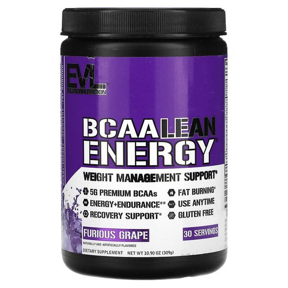 EVLution Nutrition, BCAA LEAN ENERGY, виноград яростный, 309 г (10,9 унции)