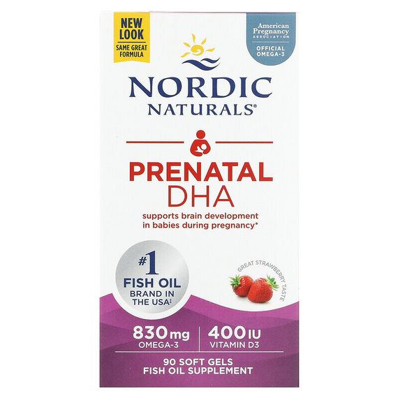 Nordic Naturals, пренатальная ДГК, клубничный вкус, 90 капсул