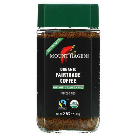Mount Hagen, органический растворимый кофе, приобретенный с соблюдением принципов справедливой торговли, сублимированный, без кофеина, 100 г (3,53 унции)