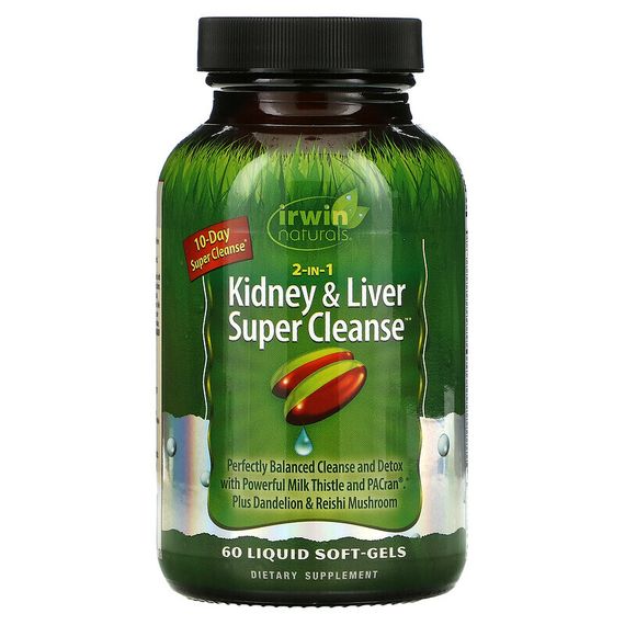 Irwin Naturals, 2 in 1 Kidney &amp; Liver Super Cleanse, 60 желатиновых капсул
