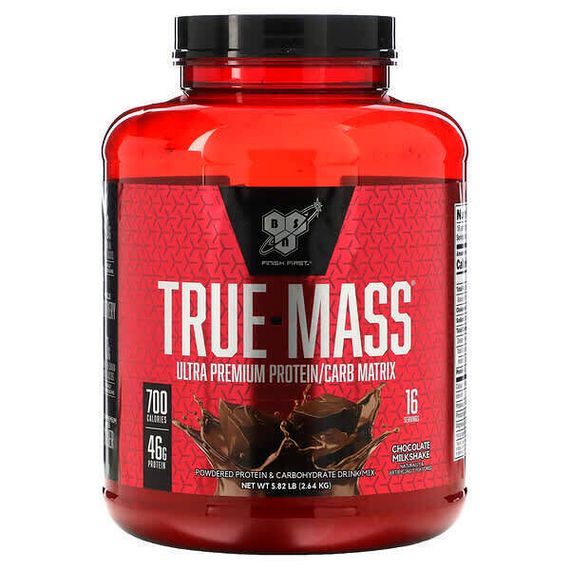 BSN, True-Mass, Ultra Premium Protein/Carb Matrix, шоколадный молочный коктейль, 2,64 кг (5,82 фунта)