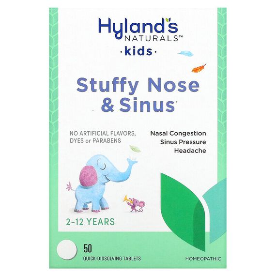 Hyland&#39;s Naturals, таблетки для детей при заложенности носа и носовых пазух, от 2 до 12 лет, 50 быстрорастворимых таблеток