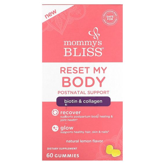 Mommy&#39;s Bliss, Reset My Body, послеродовая поддержка, натуральный лимон, 60 жевательных таблеток