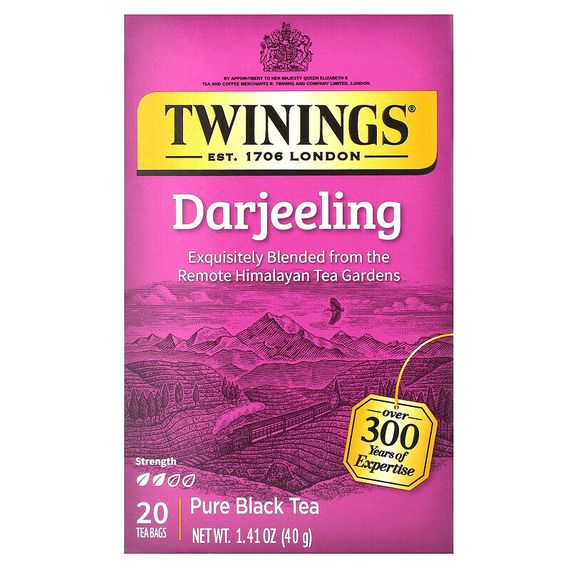 Twinings, 100% чистый черный чай, Дарджилинг, 20 чайных пакетиков, 40 г (1,41 унции)