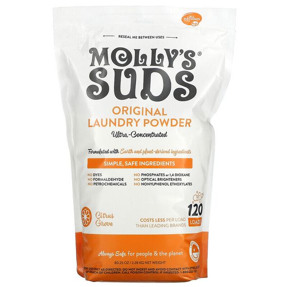 Molly&#39;s Suds, Original, порошок для стирки, Citrus Grove, 2,28 кг (80,25 унции)