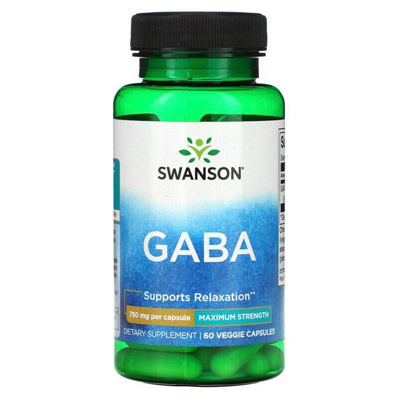 Swanson, ГАМК, максимальная эффективность, 750 мг, 60% в растительной оболочке