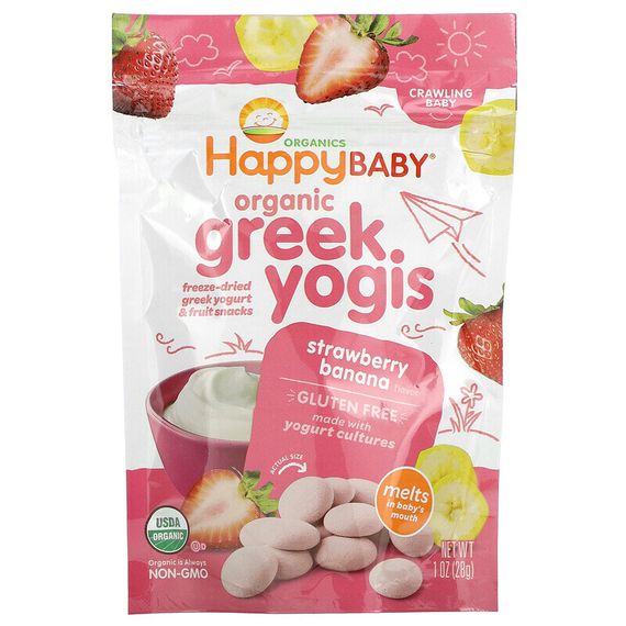 Happy Family Organics, органический греческий йогурт, клубника и банан, 28 г (1 унция)