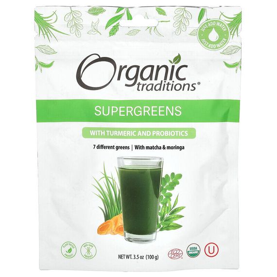 Organic Traditions, Probiotic Super Greens with Turmeric, 3.5 oz (100 g)