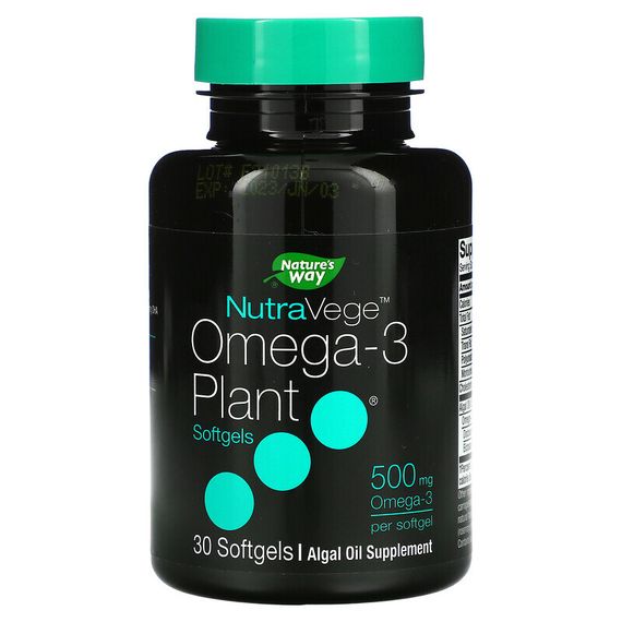 Nature&#39;s Way, NutraVege, омега-3 растительного происхождения, 500 мг, 30 мягких таблеток